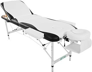 Merax Massage Table | Portable Aluminium Beauty Bed | 3 Section Massage Bed with Premium PU Leather & High Density Foam Headrest, Arm Support & Carrying Bag