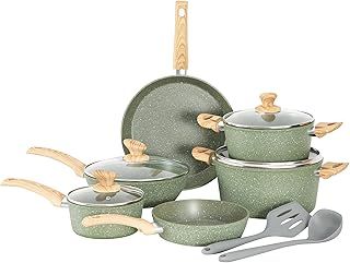 Kitchen Academy 12 Pieces Nonstick Pots and Pans Set, Induction Cooking Pan Set, Non Stick Saucepan Set, Frying Pan Set (Green)