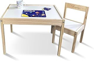 MakeThisMine Personalised Kids Wooden Table and Chairs Set – Custom Engraved Names, 1-4 Chairs, Premium Pine, Sturdy & Durable, Ideal for Childrens Playrooms and Nurseries (1 Chair, Back Engraving)
