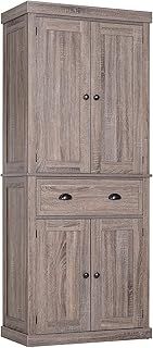 HOMCOM Freestanding Kitchen Cupboard, 184cm Tall Storage Cabinet with Doors and Shelves, Traditional Colonial 4-Door Kitchen Pantry Cupboard with Drawer, Dark Wood Grain