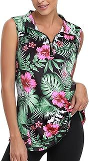 Viracy Women's Zip Up Golf Workout Tank Tops Sleeveless Quick Dry Athletic Polo Shirts