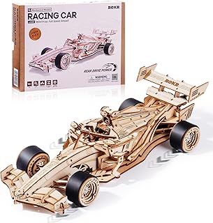 ROKR 3D Puzzle Racing Car Wooden Model Kits for Adults Children, Mechanical Gear Models DIY Gifts for Men Women, Racing Car, LK505