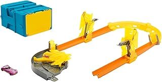 Hot Wheels Track Set with 1 Hot Wheels Car, 12 Track Boosting Components, Stackable Toy Storage Box, Lightning-Themed Track Builder Set, HMC03