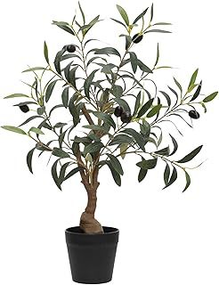 Artificial Olive Tree, Fake Plant With Lifelike Leaves and Fruits, Faux Indoor Outdoor Tree for Home, Garden, Office, Living Room, Bedroom Decor (2pcs, 55-Green)