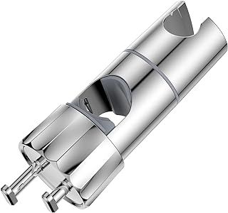 Shower Head Holder with 2 Hooks for 19-23mm Shower Hose and 16-28mm Slide Rod,No Drilling,Angle and Height Adjustable,360°Rotation,Universal Shower Riser Rail Replacement Bracket,Chrome Plated