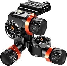 K&F Concept Geared Tripod Head, 360°Panoramic 3-Way Ballhead with Quick Release Plate, 6KG Load-bearing for Macro, Star Shooting, Commercial Photography