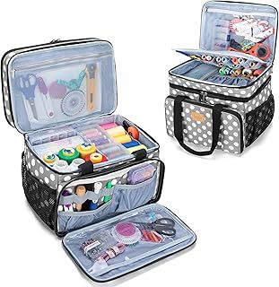 Luxja Large Sewing Organiser with Many Compartments, 2 Layers Sewing Storage Bag with Varisized Pockets for Sewing and Crafting Supplies (Bag Only), Polka Dots