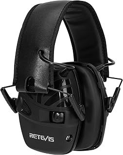 Retevis Shooting Ear Defenders, Electronic Ear Protection for Adults, SNR 28dB, AUX Audio Input, Double Pickup Mic, Foldable Noise Cancelling Headphones for Hunting, Heavy Machinery(1 Pack, Balck)
