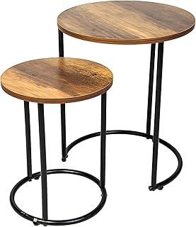spot on dealz® Round Nest of Tables Living Room Coffee Tables Black Metal Frame with Solid Oak Wooden Effect Side End Nesting Table small Bedside Home Furniture