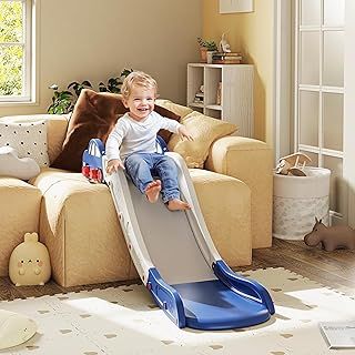 AIYAPLAY Sofa Slide, Indoor Kids Slide with Extended Length, Toddler Slide for Couch, Bed, Sofa, Stair, Easy to Assemble and Store, Blue and White