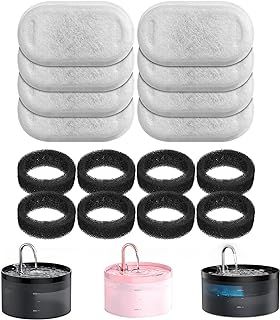 GIOTOHUN 16 Cat Water Fountain Filters: Cat Fountain Filter - Pet Water Fountain Filter - 8 Filters + 8 Sponges of Cat Dispenser - Filter Loose Hair (Sponges) - Triple Filtration (Filters)