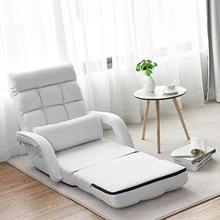 COSTWAY Adjustable Folding Lazy Sofa Bed with Armrests and Pillow, Convertible Floor Armchair Sofa Seat for Home Office, Easy-to-Clean (Blue)
