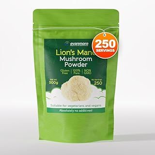 Lion's Mane Mushroom Powder - Evanmore Superfood Supplement Memory Focus Brain Cognitive Health Digestion Vegan GMO & Gluten Free No Additives High Strength Beta glucans Hericium erinaceus (500g)