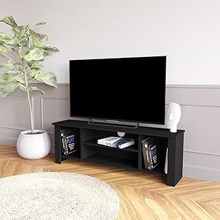 Arsin Black TV Stand Cabinet for 50 Inch TV – 114cm Durable Particle Board Unit with Open Shelves and Resilient Finish, Ideal for Living Room and Office