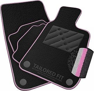 Car Mats to fit Fiat 500 Mild Hybrid 2020+ Black Carpet & Pink & Grey Colour-Tech Trim & Black Rectangle Heel Pad [SAPP-2697]