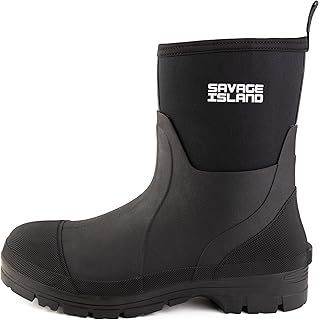Savage Island Arran Short Neoprene Wellington Boots - Insulated Rubber Warm Waterproof Wellies in Black & Green