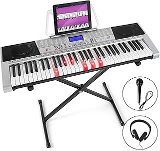 MUSTAR 61 Key Piano Keyboard, Electric Piano Keyboard with Lighted Up Keys, Learning Keyboards Piano for Beginners, Piano Stand, LCD Screen, Headphones, Microphone, Kids Birthday Presents