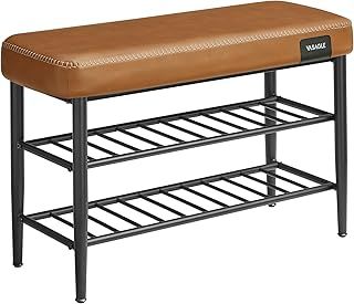 VASAGLE EKHO Collection - Shoe Bench, Storage Bench, Shoe Rack Bench Entryway, Synthetic Leather with Stitching, Mid-Century Modern, Loads 135 kg, 30 x 80 x 50 cm, Caramel Brown LSB054K02