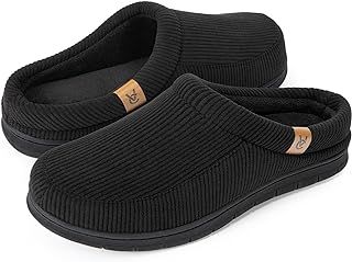 VeraCosy Men's Moccasin Slippers Comfy Soft Durable Slip-on Indoor Memory Foam House Shoes Matt Black,10-11 UK