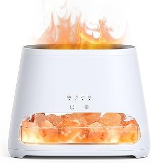 SALKING 2-in-1 Himalayan Salt Lamp & Essential Oil Diffuser, Ultrasonic Aromatherapy Diffuser Cool Mist Humidifier, Original Salt Therapy Lamp, 100% Pure Himalayan Salt, Ambient Glow, 150ml (White)