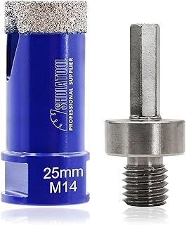 SHDIATOOL Diamond Tile Drill Bit Diamond Hole Saw Drill Bit - M14 for Tile Porcelain Ceramic Marble Granite Drill Holes, for Angle Grinders, 25mm and a Hexagonal Shank Adapter