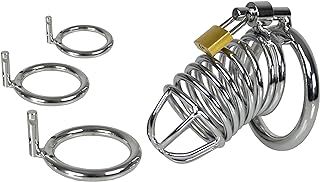 LOVONE Penis Cage Chastity Belt Metal Penis Cage with 3 Cock Rings Chastity Cage Bondage Fetish Chastity Sex Toys for Men