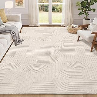 Area Rug Soft Modern Indoor Shaggy Floor Rug Non Slip Kid Pet Friendly Carpet Rug Non Shedding Washable Stain Resistant Cream Area Carpet Mat for Living Room Bedroom Hallway, 80 x 150 cm