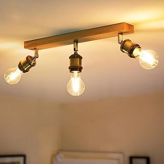 ANWIO Retro Ceiling Light Fitting, 3 Way Spot Light, Bedroom Lights with E27 Bases, Adjustable Black Kitchen Living Room Lights (NO Bulbs)