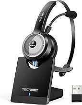 TECKNET Wireless Headset with Microphone Noise Cancelling, Bluetooth Headphones with USB Dongle for Laptop, All Day Battery Life with Charging Dock for Office, Home, Remote Work, Call Center and More