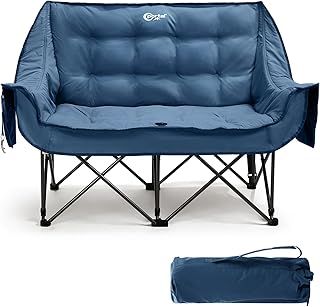 Double Camping Chair Padded Folding Camping Sofa for Adults Large Quilted Love Seat Luxury Fodable Tub Chair Deluxe Moon Chair Collapsible Giant Festival Garden Lawn Picnic Chair Load 272KG