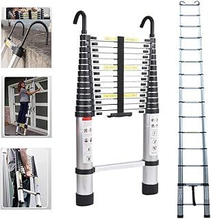 6.2m/20.34 ft Aluminum Extension Telescopic Ladder wiht Roof Hook Multi-Purpose Straight Telescoping Ladders Capacity 150kg/330lb with Certificate EN 131