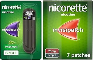 Nicorette InvisiPatch (1x 25mg), Step 1, (7 Patches) and Nicorette QuickMist Freshmint Mouthspray (150 Sprays), Nicotine Set, Quick Smoking Aid