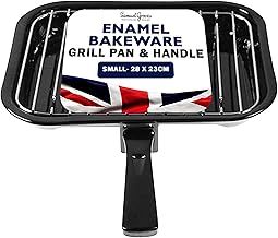 28cm Vitreous Enamel Grill Pan & Handle, Wire Rack, Made in England by Chabrias LTD