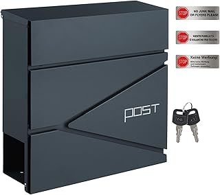 SONGMICS - GMB051G02 - Wall Mounted Post Box with Newspaper Holder, Keys, Easy to Install, Modern Design, Charcoal Grey