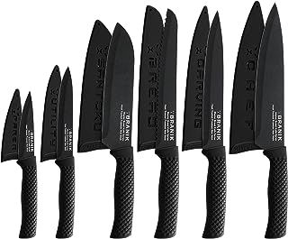 6 Piece Kitchen Knife Set with Sheaths – Ultra Sharp German Steel Blades, Non-Stick Coating, Ergonomic Handles – Dishwasher Safe Chef Knife Set – Black