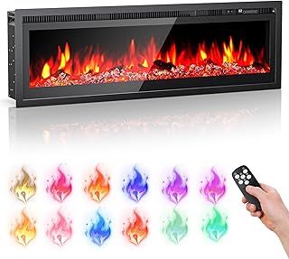 Trsaow Electric Fireplace, Wall Mounted/Recessed/Freestanding 102CM/40" Electric Fire, 5 Settings for Brightness, 12 Color Flame, Crystal & Log Set, 750W/1500W