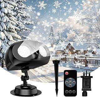 Christmas Projector Lights Outdoor, 2-in-1 Binocular LED Snowflake Projector lights with Remote Control, Waterproof HD Projector Lights, Indoor Outdoor Decoration for Christmas Halloween Party Wedding