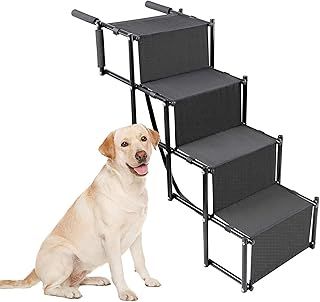 SEEZSSA Portable Dog Ramp (4-Step), Multifunctional for Cars, SUVs & Trucks, Non-Slip Dog Steps, Lightweight & Foldable
