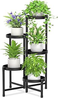 iDavosic.ly 5 Tier Metal Plant Stand for Indoor Outdoor, Corner Tiered Plant Shelf for Multiple Plants, Foldable Tall Flower Holder Display Rack for Living Room Garden Patio Balcony, Black