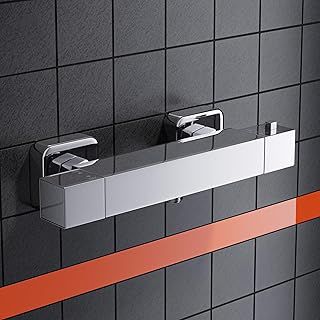 Morado Thermostatic Shower Mixer - Square Shape with Anti-Scald Valve, Chrome Wall Mounted Tap, Solid Brass