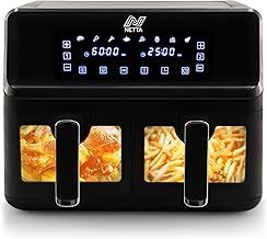 NETTA 8L Dual Basket Low Energy Air Fryer with Digital Smart Programmes - 2 Large Drawers, 8 Pre-Set Functions, 60 Minute Timer, XL Family Size Drawer - Black