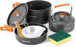 Odoland Camping Cookware Set, Cooking Utensils with Camping Pot, Camping Frying Pan and Teapots for Outdoor Cooking Hiking Travelling for 2-3 People