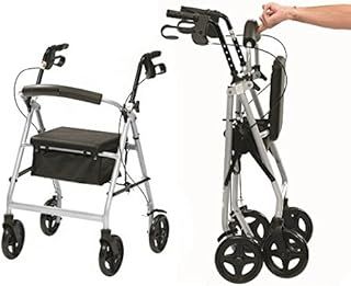 Ultra Lightweight Folding rollator Wheeled Walker Walking Frame with Brakes, seat and Bag - Only 5.8kg, 15cm Wheels - Choice of Colours (Silver)