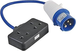 PRO ELEC PELB0139 16A, 230V, 2 Gang UK 13A Mains Socket to CEE Plug Extension Lead, 2P+E, Blue, 350mm