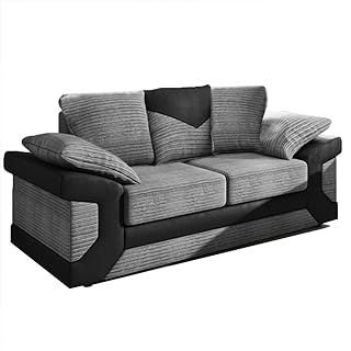 New Large Dino Black and Grey 2 Seater sofa Fabric and Leather Like Trim (Black and Grey, 2 Seater)