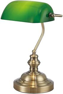 Deco D0085 Morgan Bankers Table Lamp 1 Light E27 Antique Brass/Green Glass