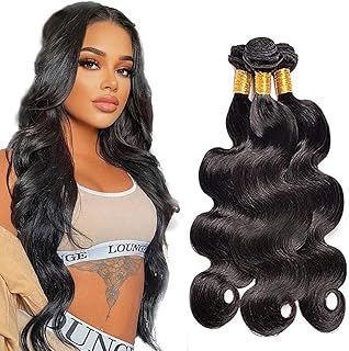 #1b Natural Color Body Wave Human Hair Bundles Weave 3 Bundles Total 300g 100% Unprocessed Brazilian Virgin Brazilian Remy Human Hair Extension 14 16 18 Inch