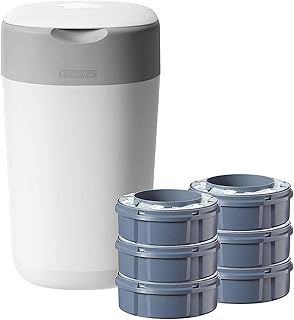 Tommee Tippee Twist and Click Advanced Nappy Bin Starter Set, Eco-Friendlier System with 6x Refill Cassettes with Sustainably Sourced Antibacterial GREENFILM, White