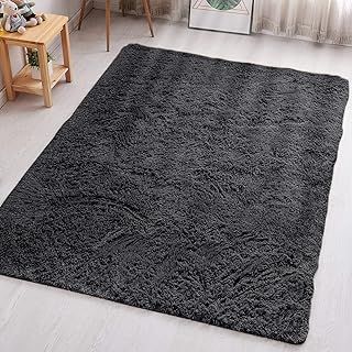 Black Rugs for Living Room - Fluffy Area Rugs 80x150cm for Bedroom - Super Soft Thick Pile Shaggy Rug Non Shedding