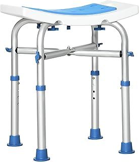 HOMCOM Shower Chair for the Elderly and Disabled, Adjustable Padded Shower Stool with Built-in Handle and Non-slip Suction Foot Pads, Blue